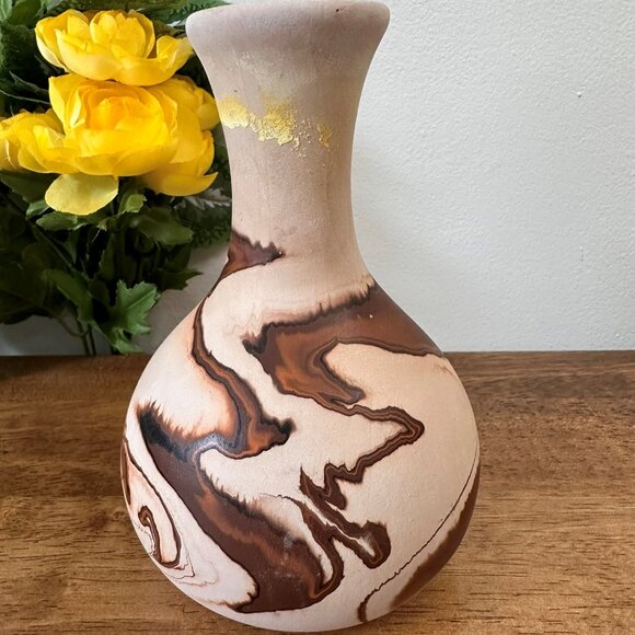 Vintage Nemadji Pottery Vase Marbled Clay Swirl Earth Tones Hand Made USA South - Picture 4 of 7